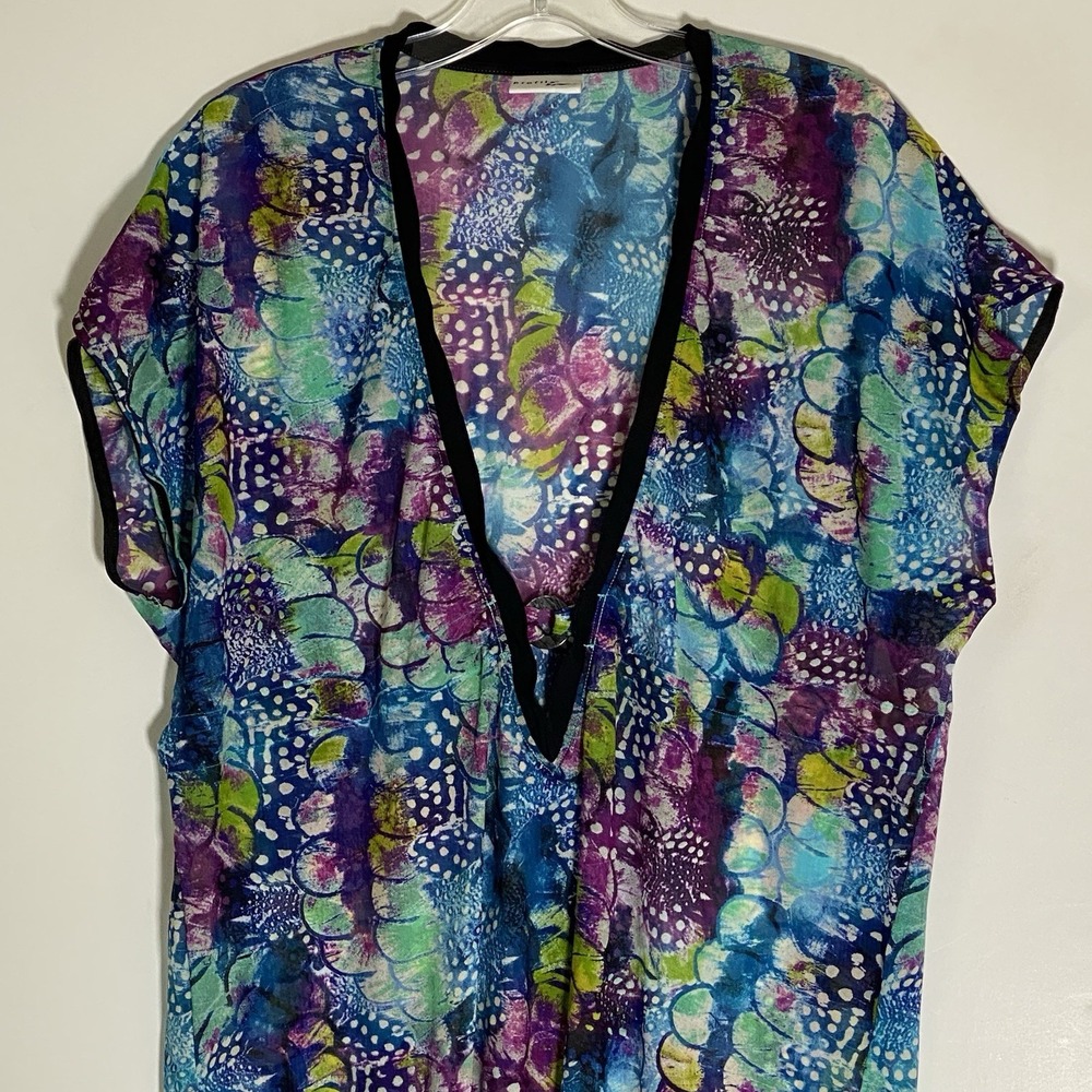 Profile By Gottex Top Swim Coverup Womens 22W Multicolor Coral Lace Flowy Beach - Picture 2 of 12